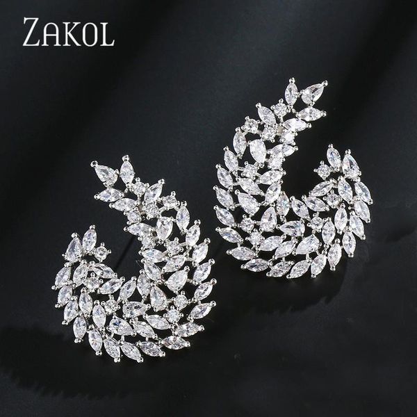 

zakol 4 color luxury marquise cut cubic zirconia c shape stud earrings for women wedding fashion geometry jewelry fsep2139, Silver