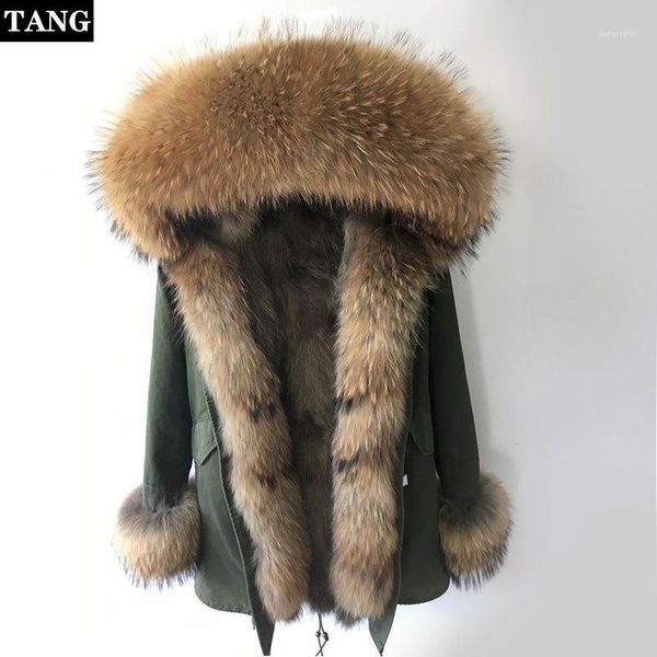 

large raccoon fur collar cuff hooded coat women winter thicken loose real fur liner parka medium long outwear detachable femme1, Black