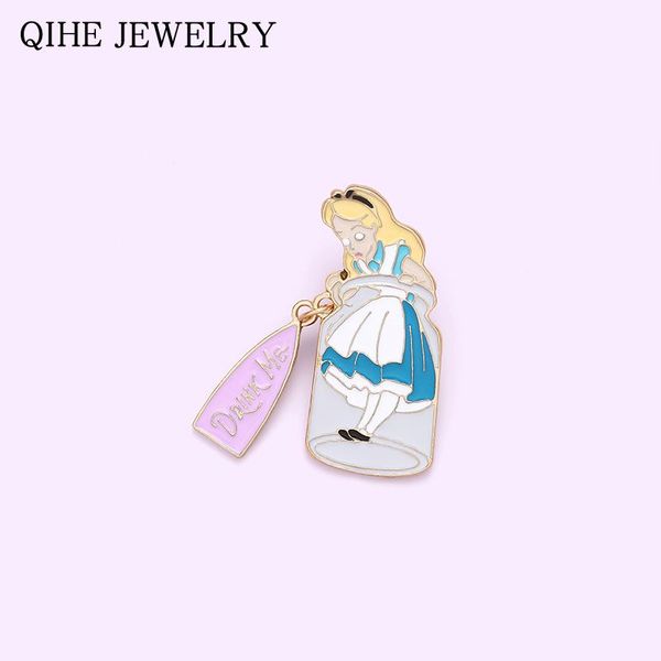 

cartoon princess girl enamel pins custom drifting bottle brooches for women bag clothes badges lapel pin jewelry gift wholesale, Gray