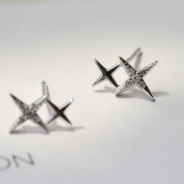 

stud simple mini petite star studs in siver plated with zircon earrings for women fashion girls ear gift jewelry, Golden;silver