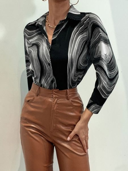 

annual ring print blouse 45qd#, White