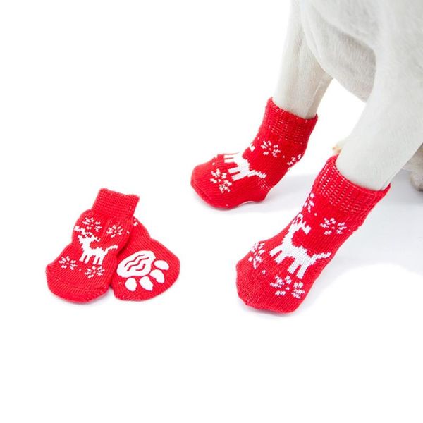 

4pcs/set small pet dog shoes anti-slip knit patterns soft warm knitted socks clothes apparels for small medium la bbyedg