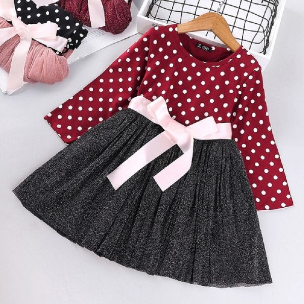 

children's clothing 2020 spring new female treasure dress european and americans wave dot children long-sleeved princess skirts, Red;yellow