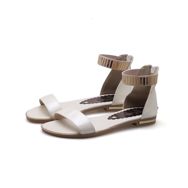 

new women's 2021 legitimate large size 34-46, genuine sandals, zipper, black, gold, white, beach, ugl2