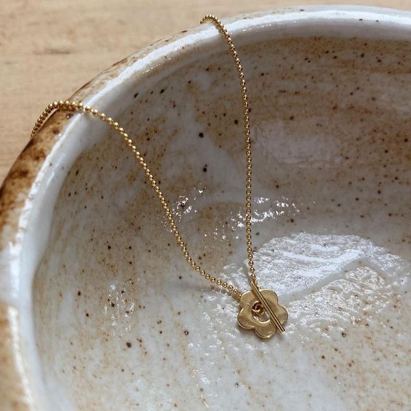

chokers 925 sterling silver round bead chain flower choker necklace 18k gold o t buckle elegant for women jewelry, Golden;silver