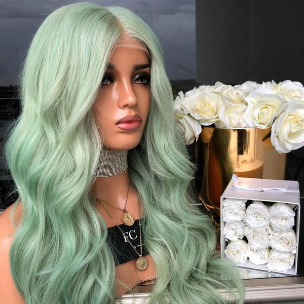 

european and american wig women's green split long curly hair micro-curly long straight hair dyed chemical fiber hair cover matte high, Black