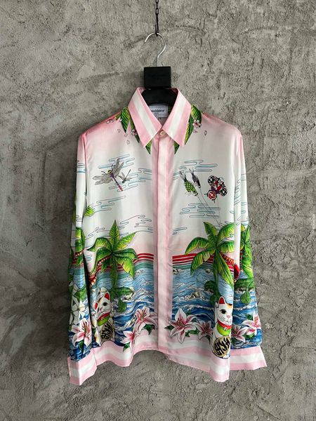 

spring 2022 new fashion men's designer beautiful printed pink shirt ~ american shirt ~ men's designer long sleeved shirt, White;black