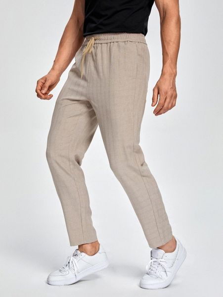 

men solid drawstring waist pants g3hp#, Black