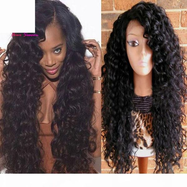 

grade glueless full lace human hair wigs virgin peruvian curly remy hair lace front wigs for black women 130-180 density baby hair, Black;brown