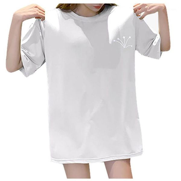 

jaycosin women tshirt 2020 new arrival summer for women print o-neck loose short sleeve shirt summer casual1, White