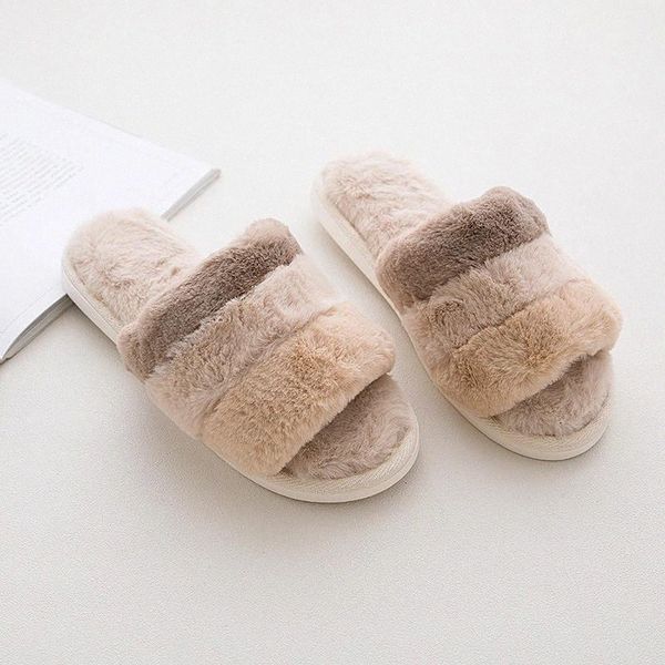 

women home slippers winter warm shoes woman slip on flats slides female faux fur slippers 2020 wholesale indoor #yz4v, Black