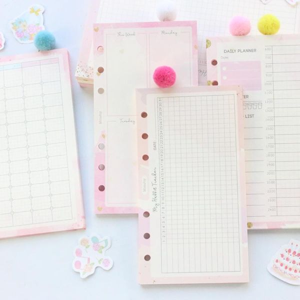 

domikee new cute kawaii school 6 holes refilling paper sheets for binder planner spiral notebooks:daily weekly monthly planner, Purple;pink