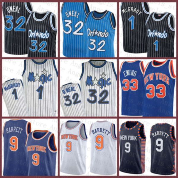 

shaquille penny 1 hardaway 32 o'neal rj 9 barrett patrick 33 ewing orlando magic new york knicks basketball jersey magics, Black;red