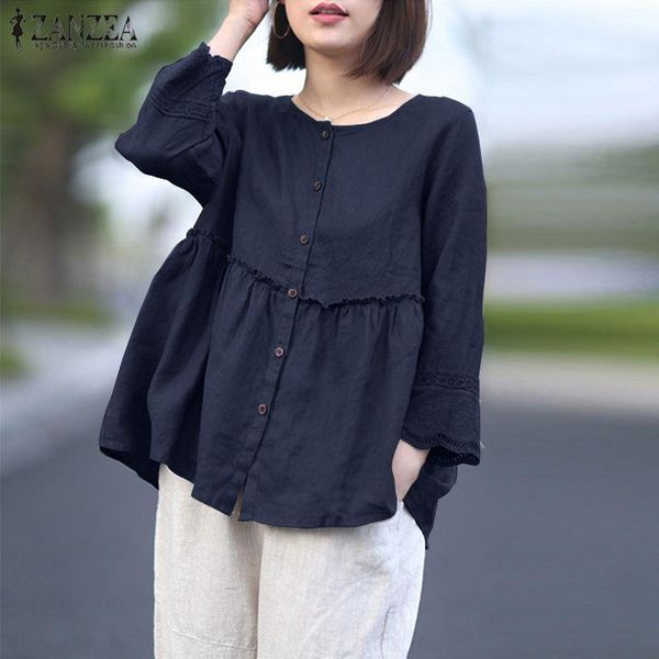 

zanzea 2020 elegant patchwork shirts women's spring blouse casual long sleeve female button down blusas oversized tunic 5xl1, White