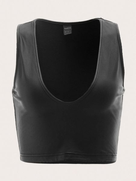 

solid pu leather tank e4b8#, White