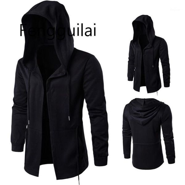 

windbreaker cape hooded jacket men spring dark long cloak hip mantle outwear moleton masculino long sleeve coat 5xl 4xl1, Black;brown