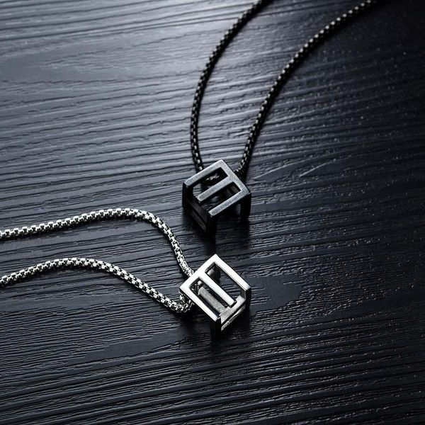 

wedding gift stainless steel puzzle cube charm necklace geometry necklace punk gift, Silver