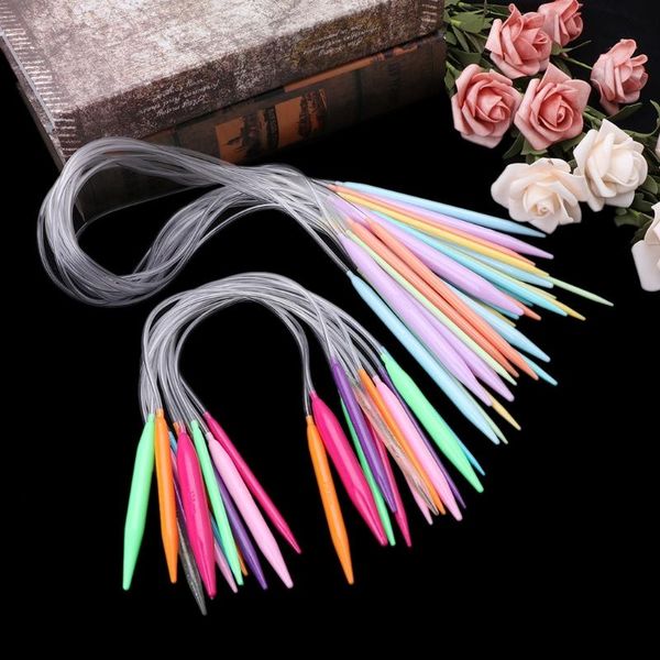 

12x plastic circular knitting needle crochet set craft multicolor tube 40cm 80cm, Black