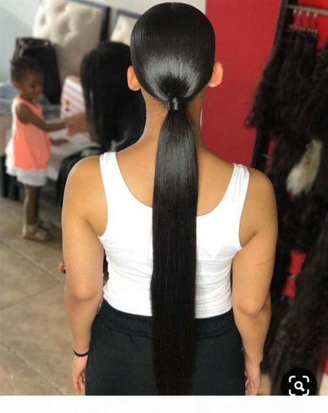 

mink brazilian extra long sleek ponytail extension clip in wrap around long straight pony tail hair 26 inch human hairpiece 160g, Black