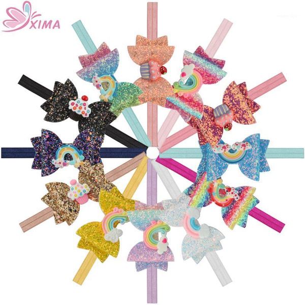 

hair accessories xima 12pcs/lot girls bow headband rainbow bows princess hairband party accessories1, Slivery;white