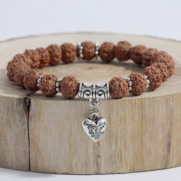

oaiite original rudraksha heart mala chakra bracelet yoga healing prayer chakra charm beaded strand bracelet wholesale, Black