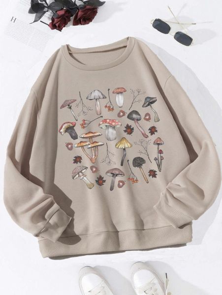 

mushroom & leaf print sweatshirt t5jc#, White;black