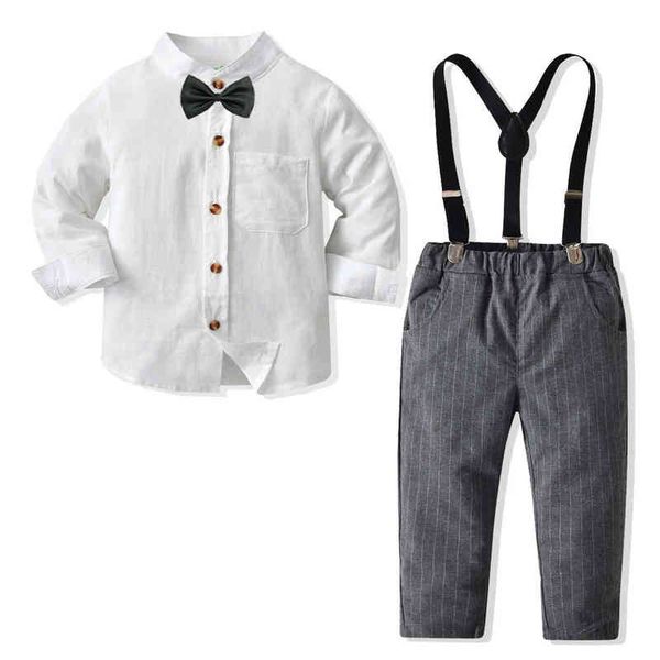 Jungen Kleidung Frühjahr Neue Kinder Jungen Party Hochzeit Anzug Langarm-shirt + Bib Kurze Zwei stücke Sets Kinder Kleidung 1-6 jahre Alt G220310