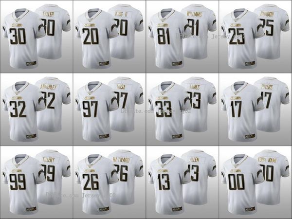 

los angeles chargers men #97 joey bosa 13 keenan allen 33 derwin james custom women youth nfl white100th golden edition jersey, Black;red