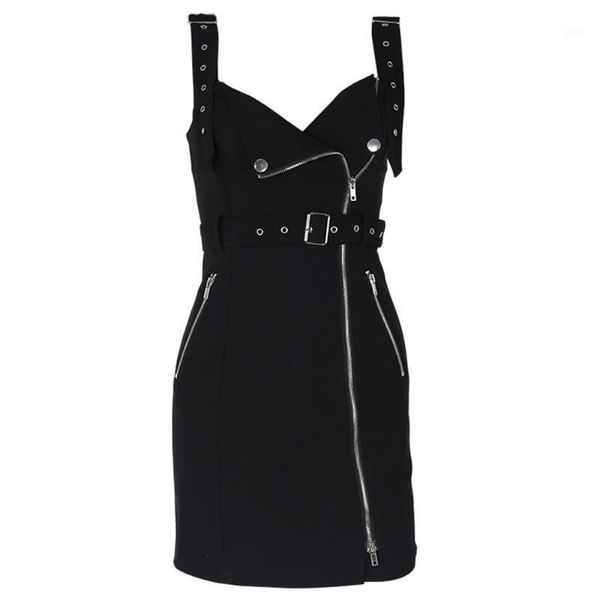 

fashion summer women black dress 2020 splicing red plaid strap belt club party casual slim pencil backless mini punk dress1, Black;gray