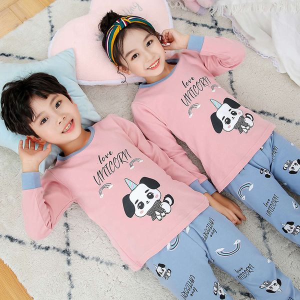 

autumn and trousers set boys' cloth girls' warm underwear middle school cotton children's pajamas, Blue;red