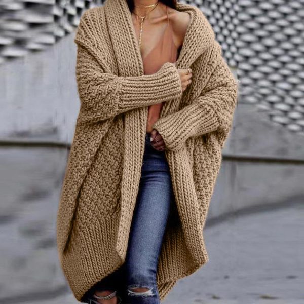 

2020 fashion women sweater coat long sleeve solid open stitch cardigans slim casual knitted oversize women outwear coat, Black;brown
