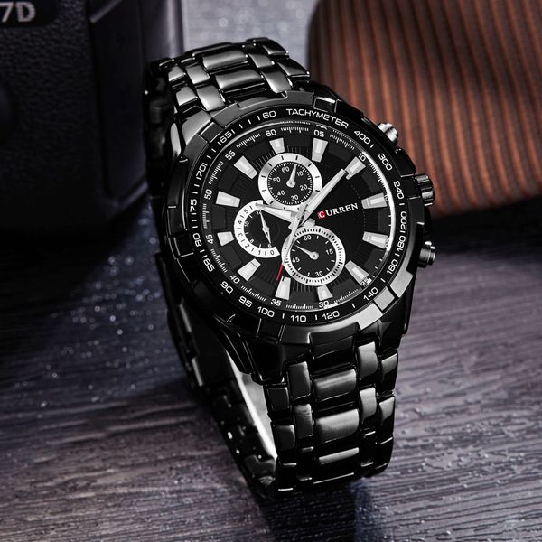 

curren watches men brand luxury fashion&casual quartz male wristwatches classic analog sports steel band clock relojes, Slivery;brown