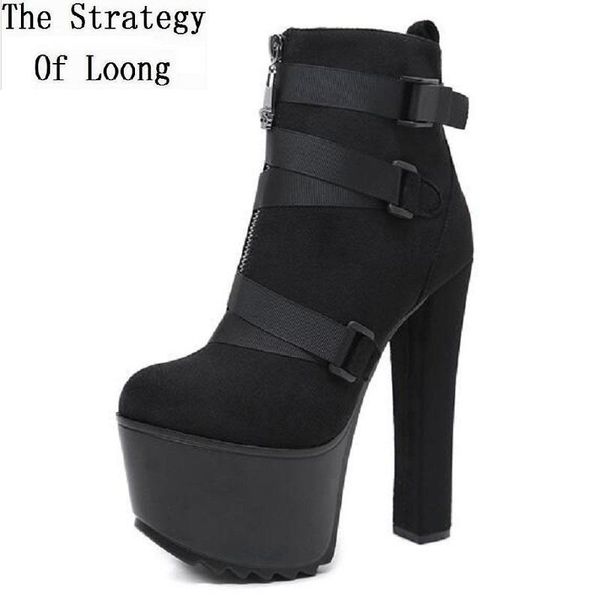 

2020 spring autumn winter platform ankle boots women boots super high heels cross-tied plush inside ladies worker 190926, Black