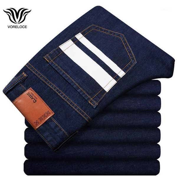 

40 42 44 46 48 men's straight loose jeans 2021 spring new classic brand white striped offset printing large size denim jeans1, Blue