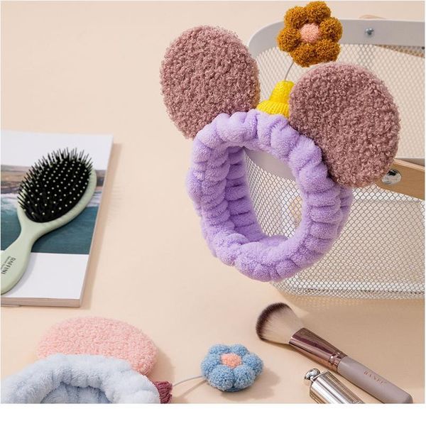 

q wash face hair hoop fashion hair accessories 1pcs flower pattern with ears cute cartoon girl head jewelry three qylprx