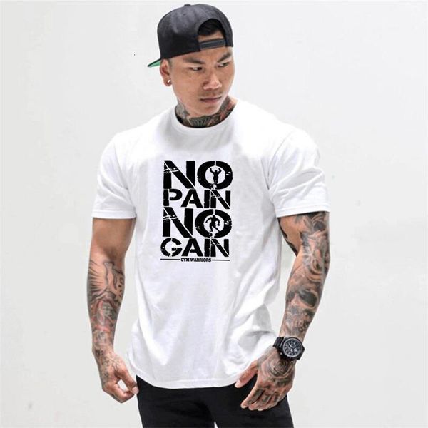 

gyms clothing bodybuilding fitness men t shirt workout no pain no gain cotton short sleeve tshirt sportswear tee shirt homme, White;black