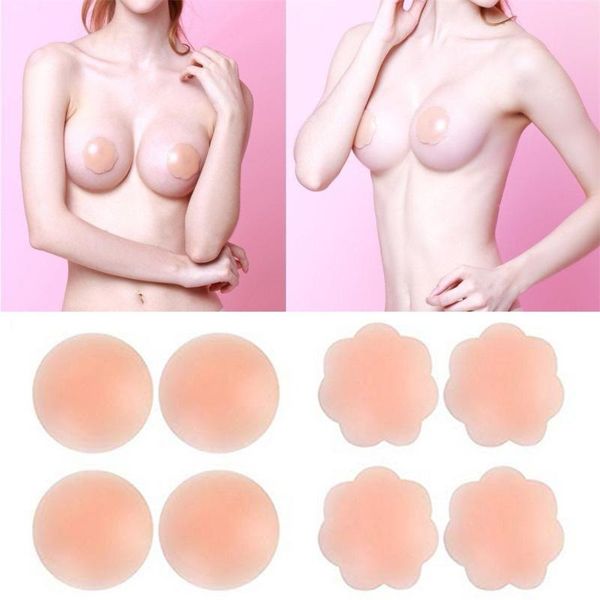 

4 pairs reusable adhesive silicone breast bra nipple cover pad covers stick, Red;black