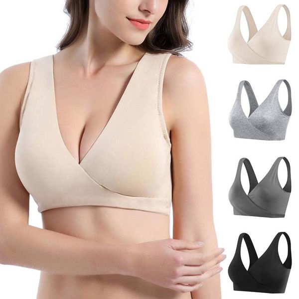 

maternity sports bra for women gym plain color no steel ring vest type cross breastfeeding sleep bra vest female, White;black