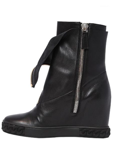 

boots sapato feminino black 8cm height increasing short ankle platform zipper cowboy for women snow botas shoes wedges1