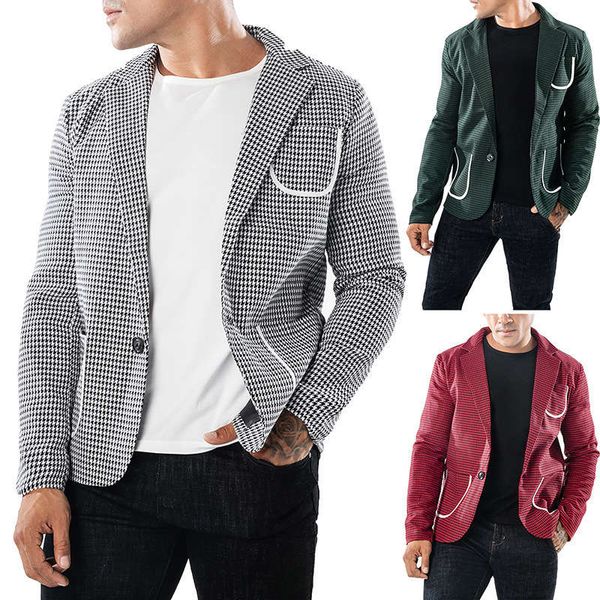 

autumn and winter thousand bird grid large body color matching binding design one button men's lapel suit b5539, White;black