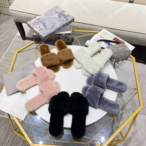 

wool slippers autumn winter indoor warm womens slippers solid color comfortable fluffy soft fur slippers with box 35-42, Black