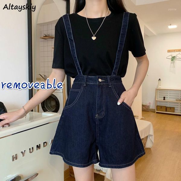 

shorts women lovely overalls chic all-match denim high waisted casual teens streetwear solid simple wide-leg woman short trouser1, White;black
