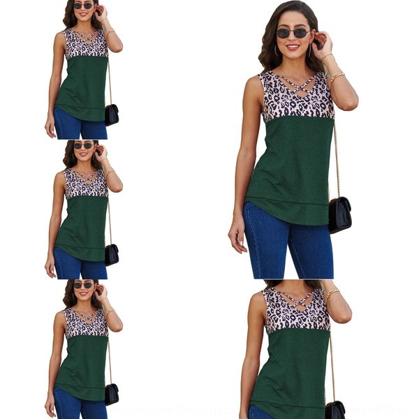 

qj1gl женская весна и лето новый v-выревной леопардовый узор сшивая футболка женская весна и вершина жилет летний новый топ v-шере леопард п