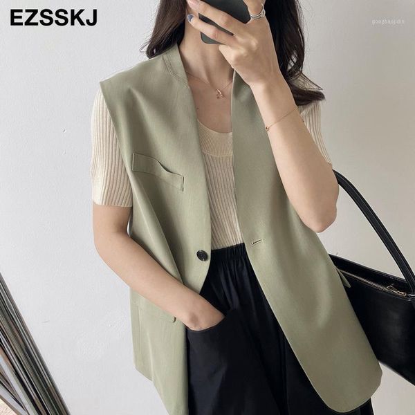 

2020 spring new retro grid one button sleeveless suit women chic suit women coat female jacket mustard1, Black;brown