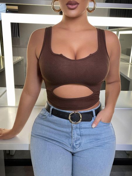 

sxy scoop neck cut out front crop tank x7fa#, White