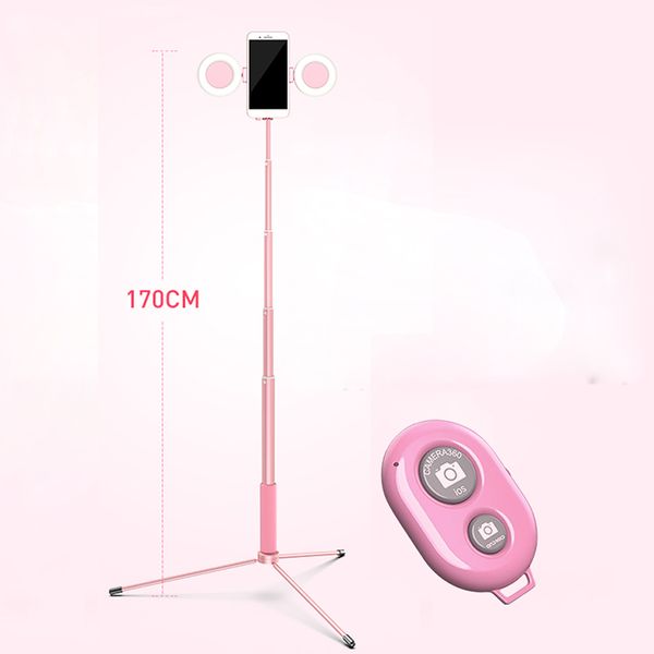 Uzatılabilir 1.7 M selfie stick tripod ile çift halka ışık ile telefon için Bluetooth uzaktan kumanda ile el monopod iPhone x 8