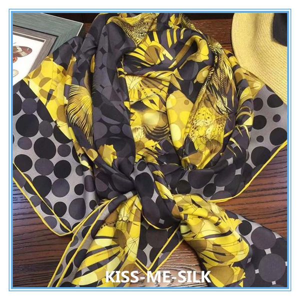 

scarves kms glaze golden peacock silk twill sand-washed scarf shawl pure mulberry-silk for women 135*135cm/120g, Blue;gray