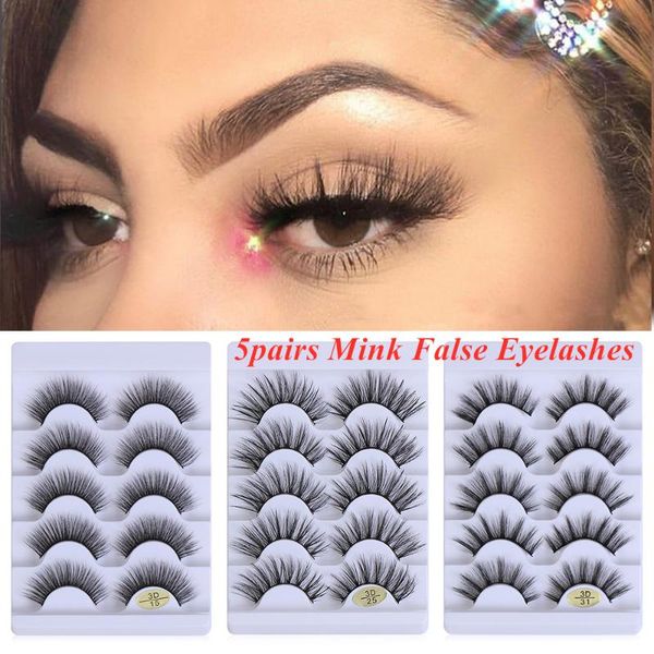 

5 pairs 3/6d faux mink hair false eyelashes wispies fluffies drama eyelashes natural long lashes handmade makeup extension tools