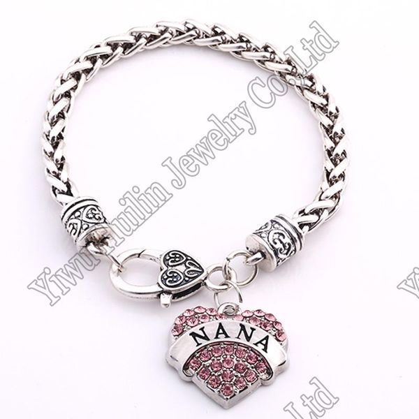 

nana crystal heart charm with 20cm wheat chain lobster claw bracelet, Golden;silver