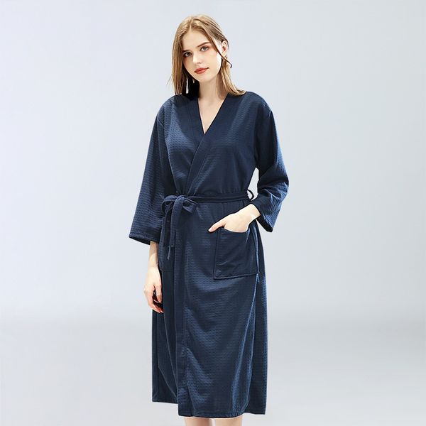 

2021 new long women's summer spring bathrobe waffle solid kimono robes slim feamle sleepwear with sashes dressing gown nightgown 4t87, Black;red